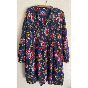 Old Navy Blue Floral Pintuck Long Sleeve Dress Women’s Size Large